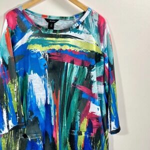 Ali Miles Colorful Knit Round Neck 3/4 Raglan Sleeve Front Pocket Pull-On Tunic